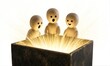 © joeycheung - Three wooden figures react to bright light emanating from an open box.