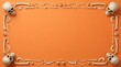 © Mehdi - A festive halloween background featuring a rectangular frame made of human bones and skulls arranged on a vibrant orange surface with copy space for text