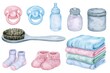 © Kristina - Baby care items and folded clothes arranged on a white background
