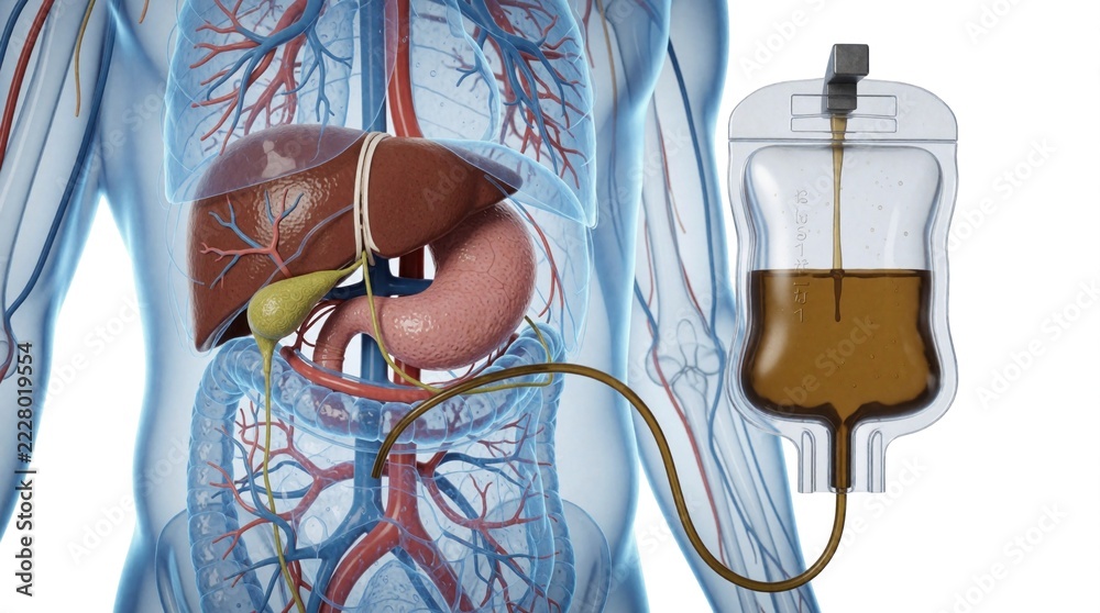 Illustration Stock Medical illustration showing bile duct drainage ...