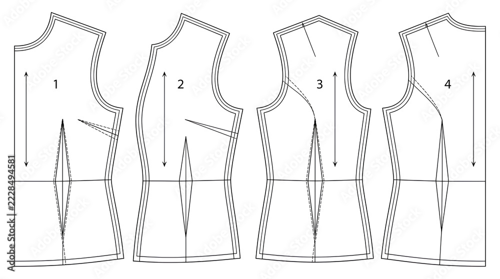 Technical sewing pattern templates for garment construction with ...