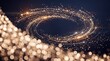 © AdPremium - Abstract golden sparkling vortex of glowing particles and light trails swirling in dark space with warm out-of-focus bokeh circles in the foreground