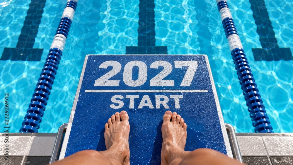 Stepping onto the 2027 swimming starting block Stock Photo | Adobe Stock
