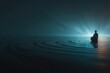 © AL - Silhouette of a person meditating in a zen-like atmosphere with concentric ripples and atmospheric light rays, representing mindfulness, spiritual depth, inner peace, and mental clarity.