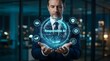 © Hena74 - Businessman holding responsible ai hologram for ethical technology and compliance