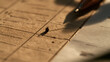 © pisan thailand - Macro detail of a sharpened pencil resting on a paper calendar grid in warm light, in a calm cinematic mood