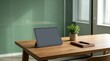 © alex - Modern Workspace with Wooden Table and Tablet