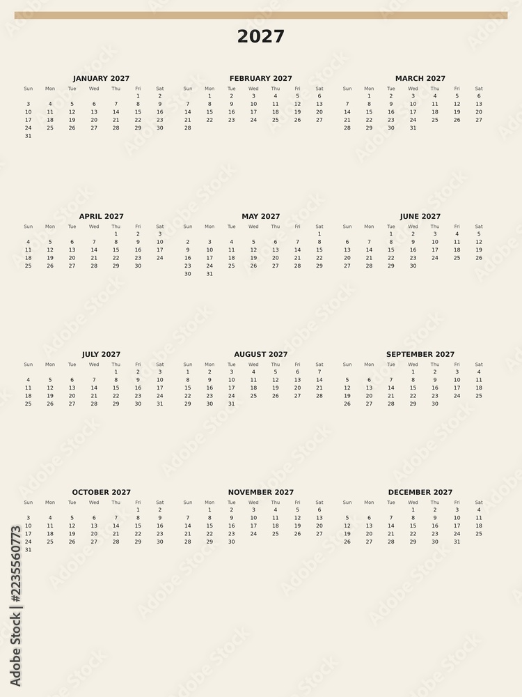 2027 calendar full year 2027 from January to December wall calendar ...