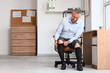 © Pixel-Shot - Compression therapy and venous health, mature man putting on medical compression socks for circulation support and leg pain relief in modern office