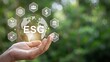 © Abdul Latif - Hand holding globe with ESG icons during nature background for corporate responsibility concept