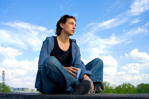young man over sky