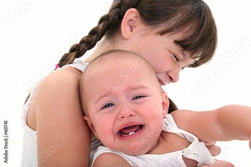 child and baby crying