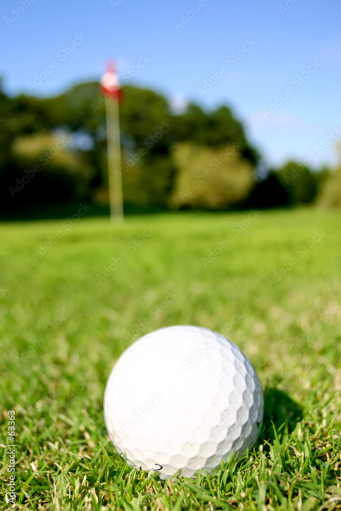Obraz premium balle de golf davant drapeau
