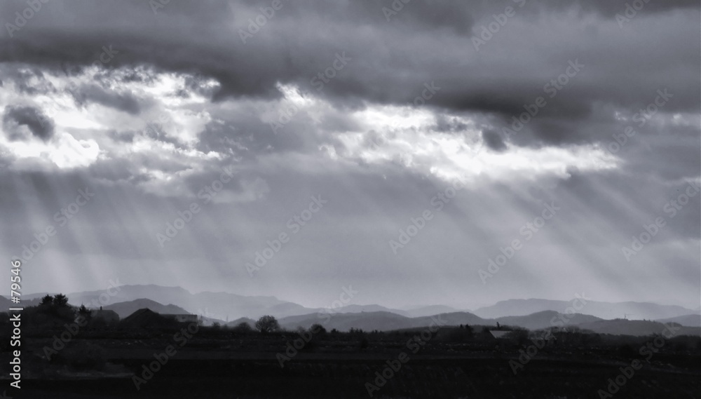 sunrise over misty mountains