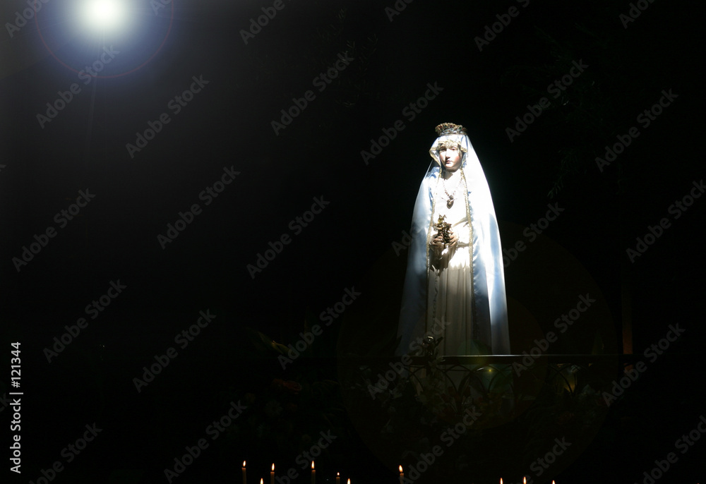 madonna staue in church light beam - obrazy, fototapety, plakaty 