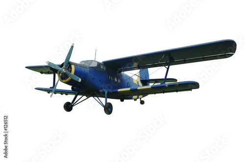 blue biplane, isolated