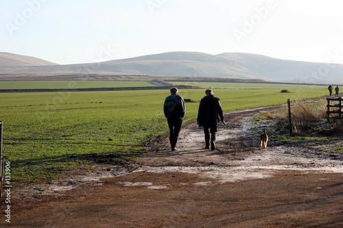 father, son and dog