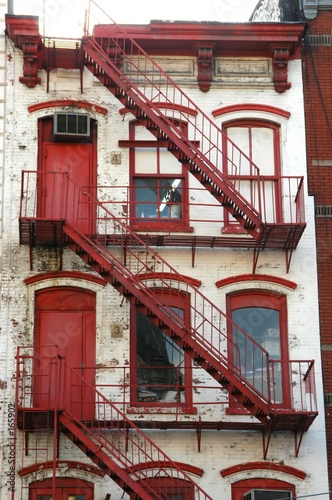 white n red building stairs