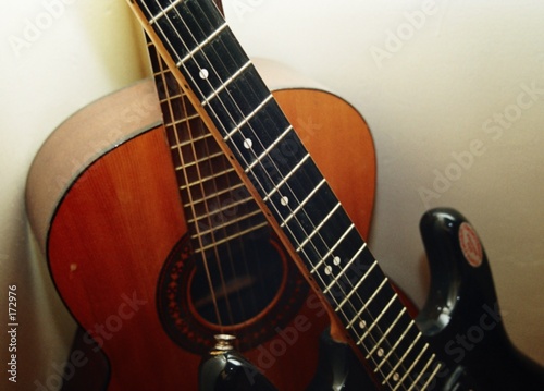 guitars on wall with flash photo