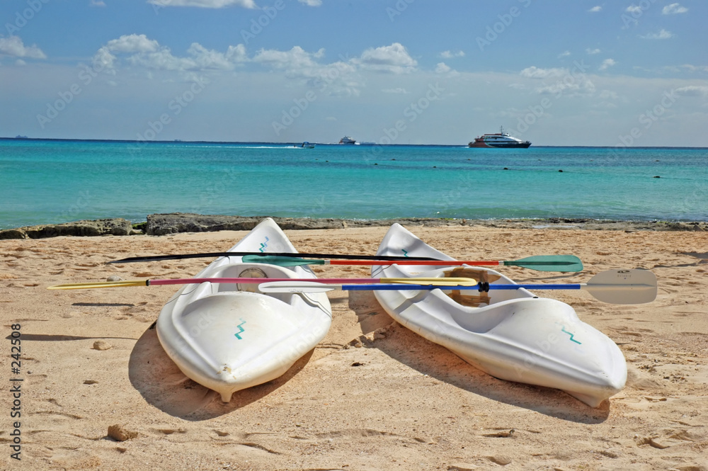 sea kayaks closeup on the beach