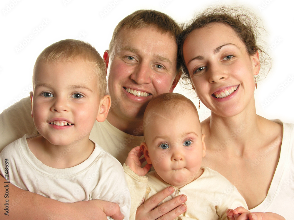 family of four faces isolated 3