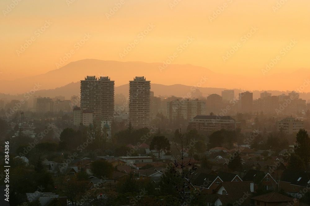 smoggy sunset in santiago