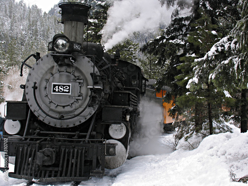 steam locomotive in snow