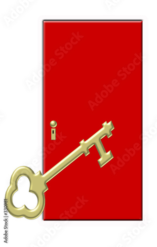 red door with large gold key - future - success