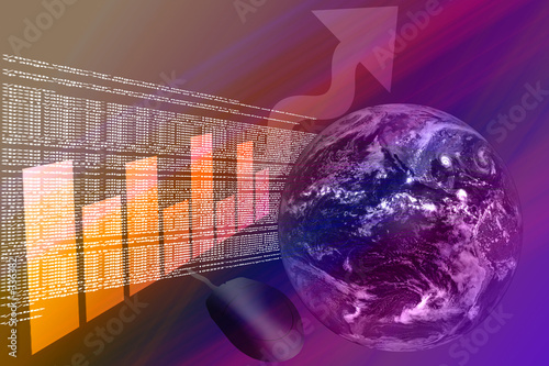 html code with graph globe and up arrow - e-busine
