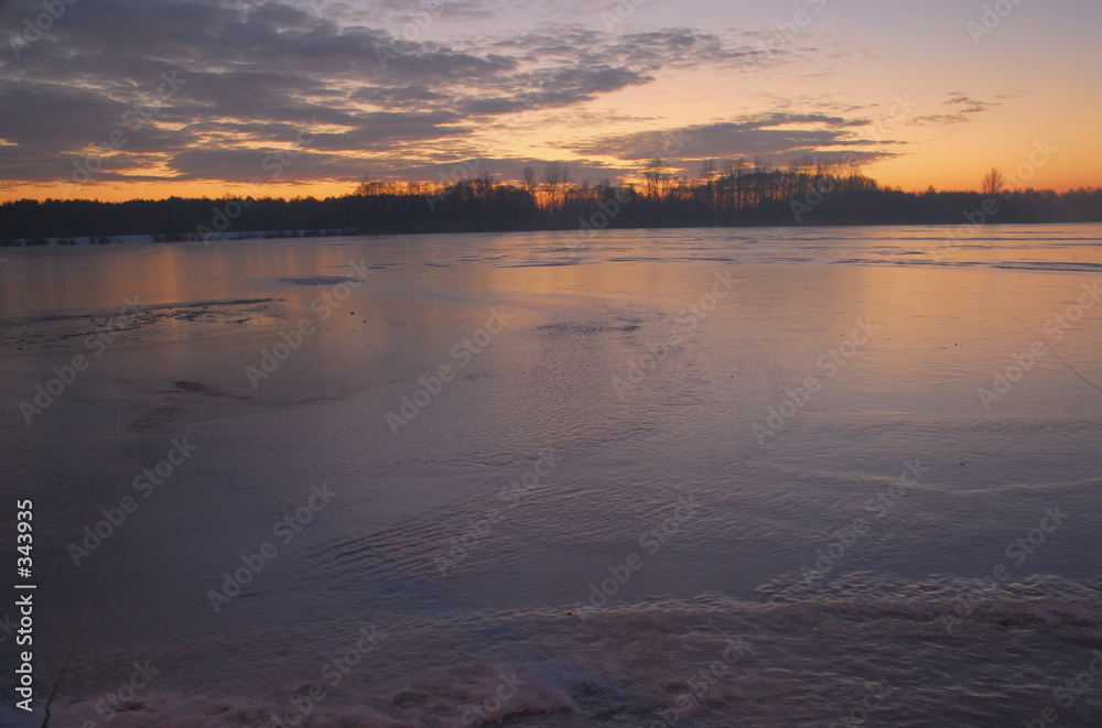 poland-dawn on the narew river in winter