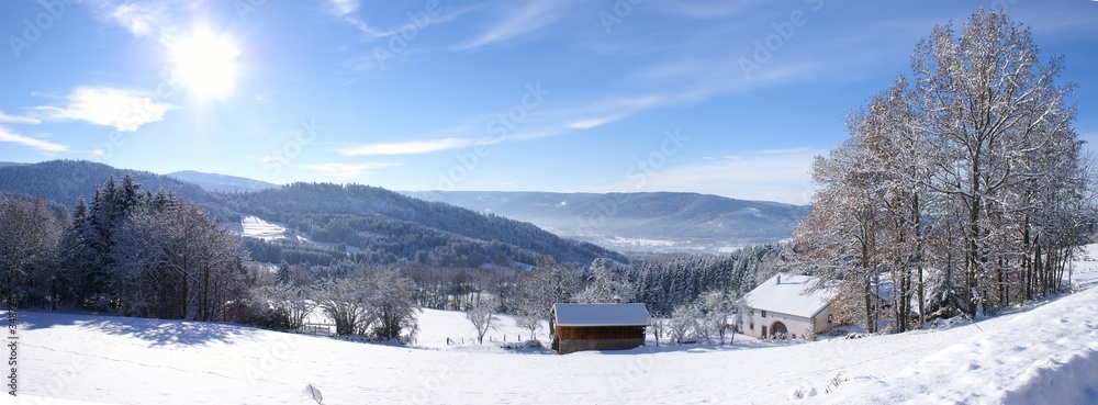panorama sur les montagnes vosgiennes en hiver