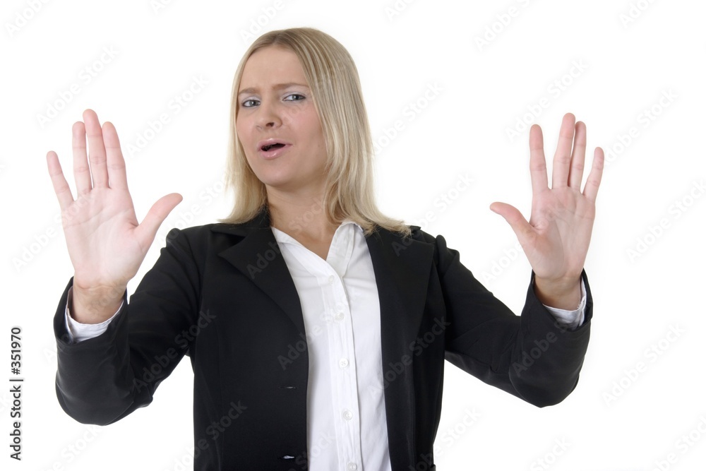 business woman holding up hands, business woman holding up hands,