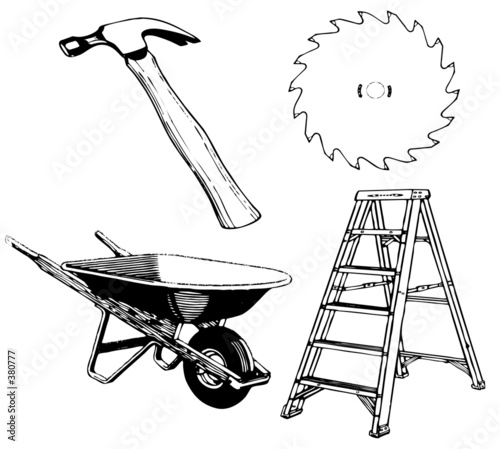tools - hammer ladder sawblade wheelbarrow with working paths 20