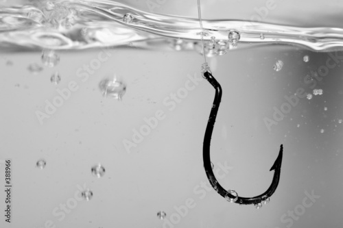 fish hook in water_b&w photo