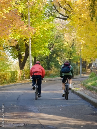 autumn bicyclists