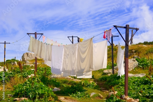 washing hanging on a clothesline outdoors © Ljupco Smokovski