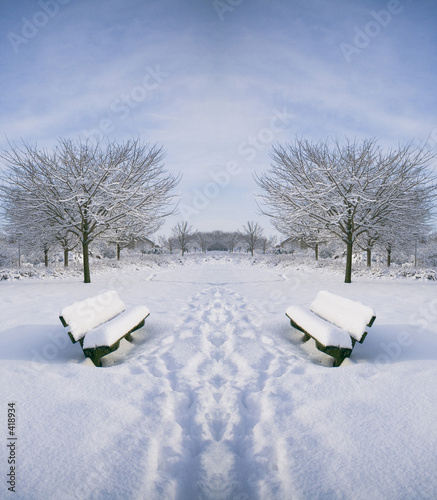 Canvas Print benches in the snow