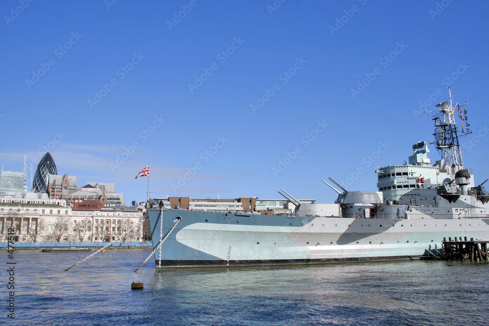 hms belfast on the river thames in london