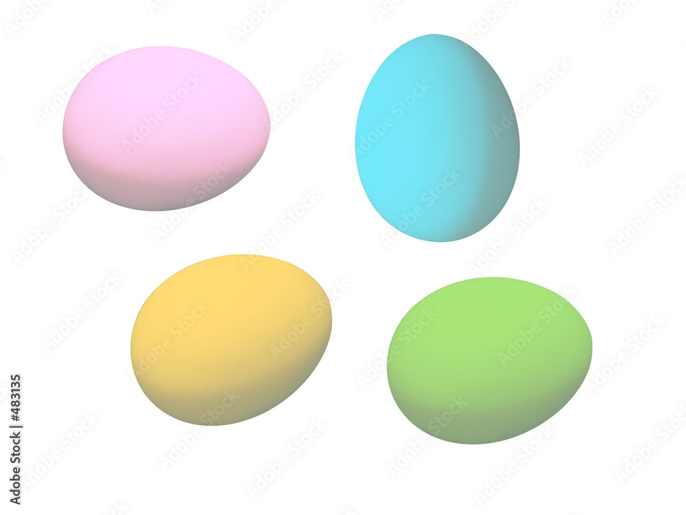 four isolated dyed eggs
