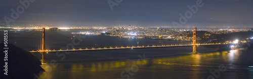 golden gate bridge and san francisco skyline panorama at night