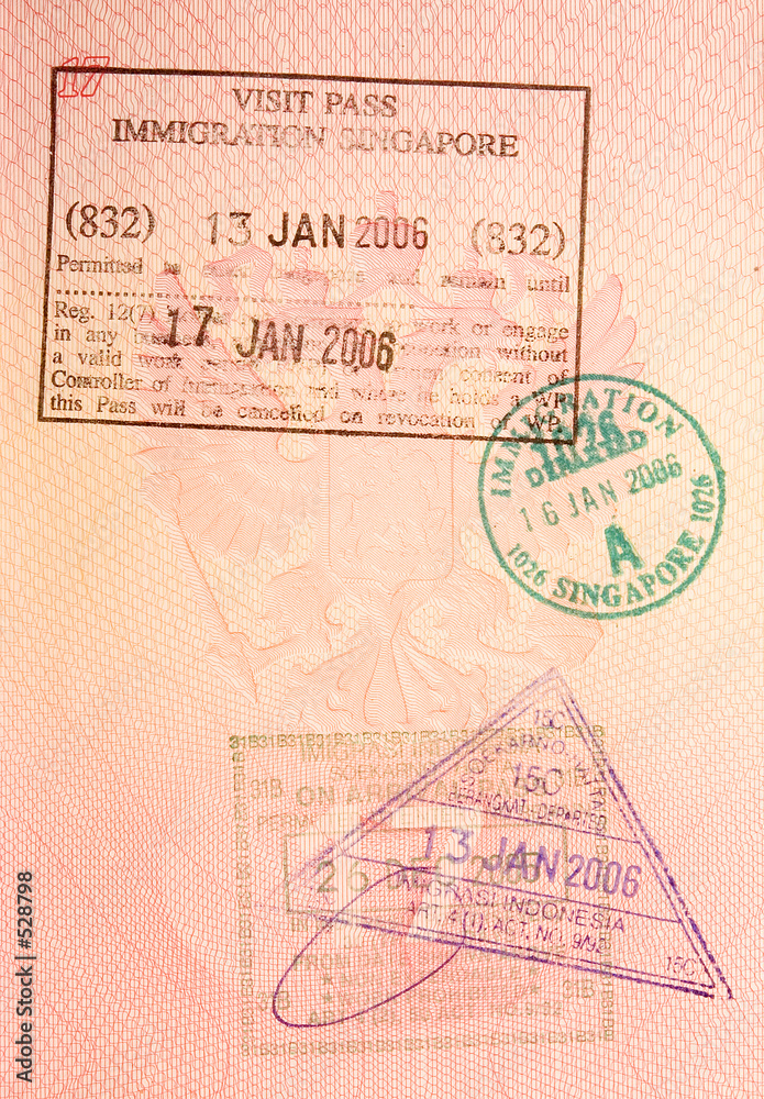 passport stamps - visa to singapore