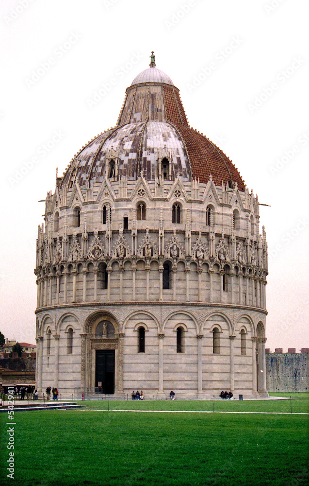 baptistry in pisa, italy with white sky