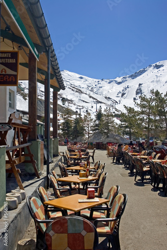 town restaurant of pradollano ski resort in spain photo