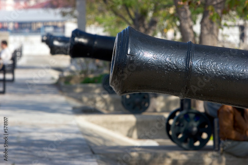row of historical cannons in gibraltar
