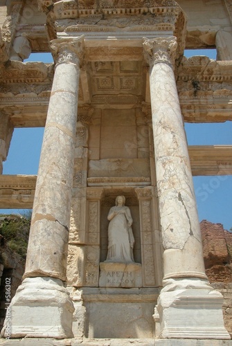 statue of arete at celcus library in ephesus, turk