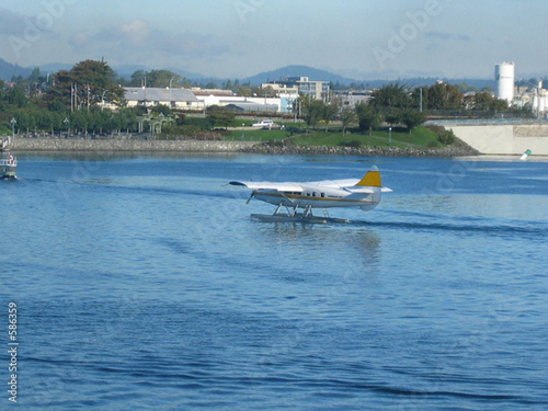 float plane landing in harbor photo