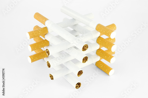 tower of cigarettes, over white