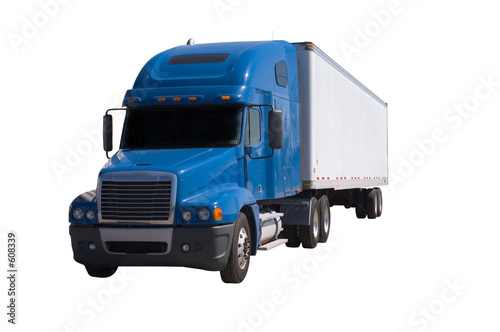 blue semi with trailer
