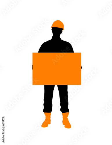construction worker with poster
