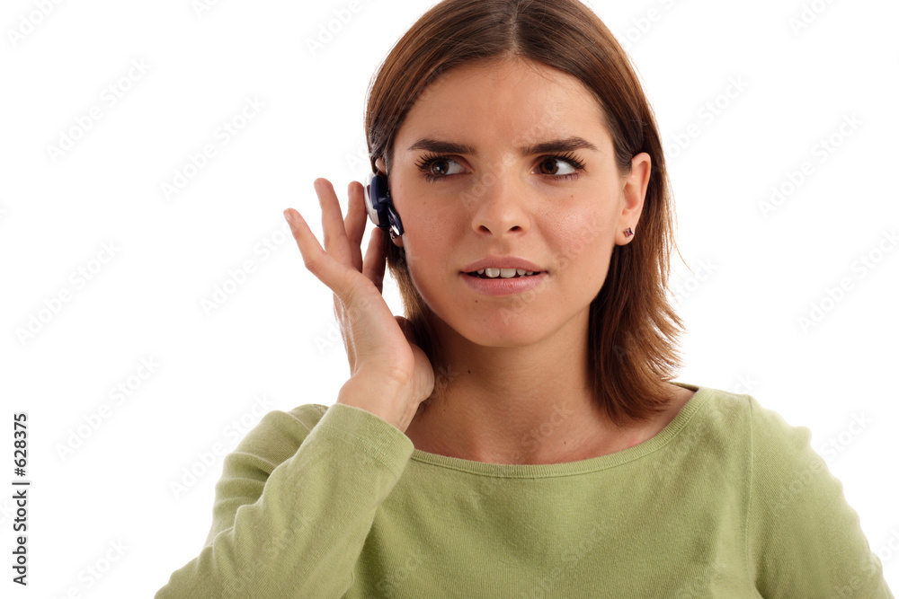 stock phtoo of a young woman wearing headset stock phtoo of a young woman wearing headset